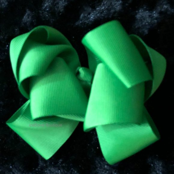 Green 4" Double Stacked Boutique Bow (2) HANDCRAFTED - Picture 3 of 3